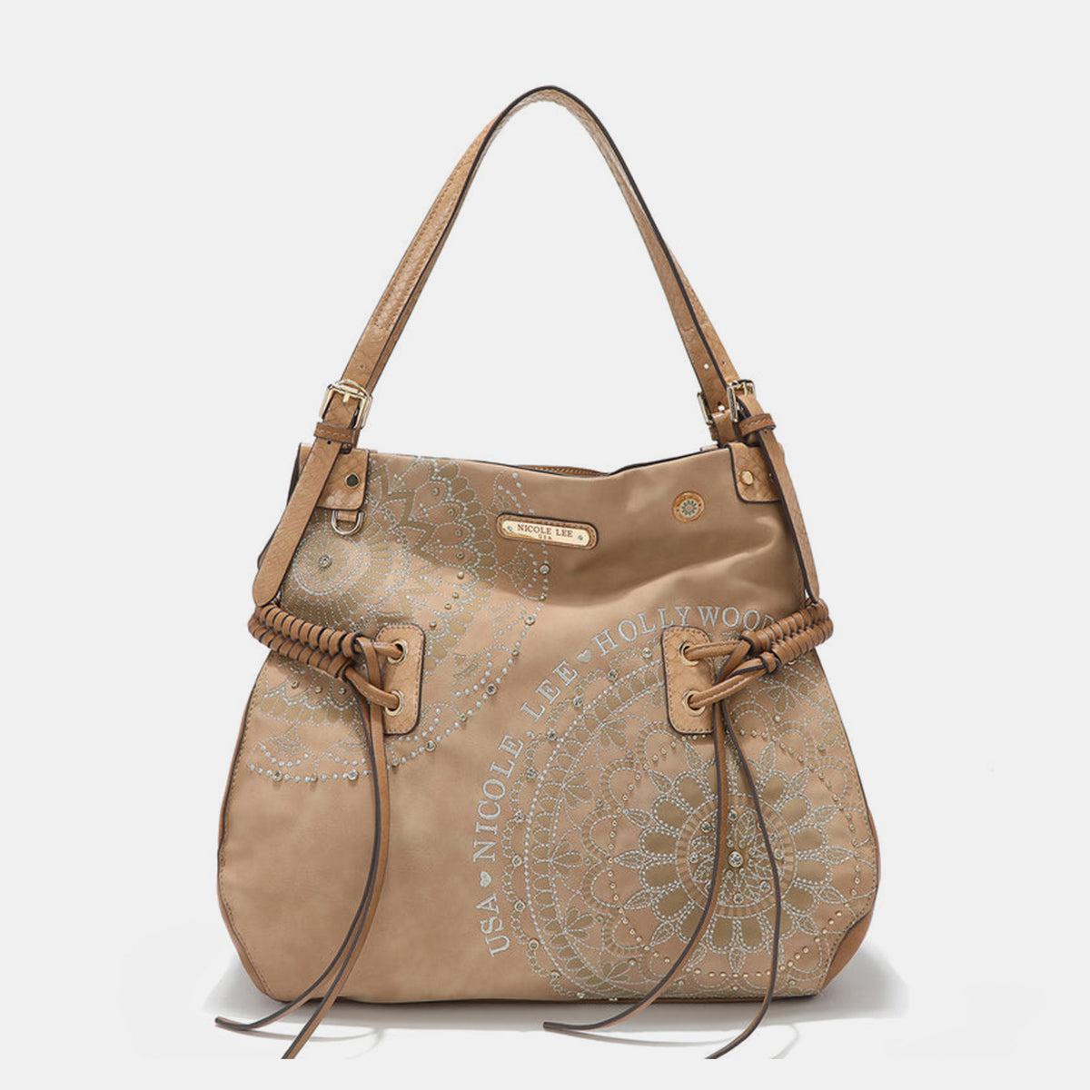 Beige Rhinestone Embroidered Hobo Bag from PinkyBelles Shop