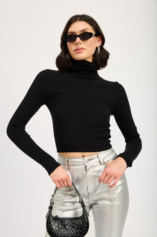 Black Basic Turtleneck Long Sleeve Top from PinkyBelles Shop