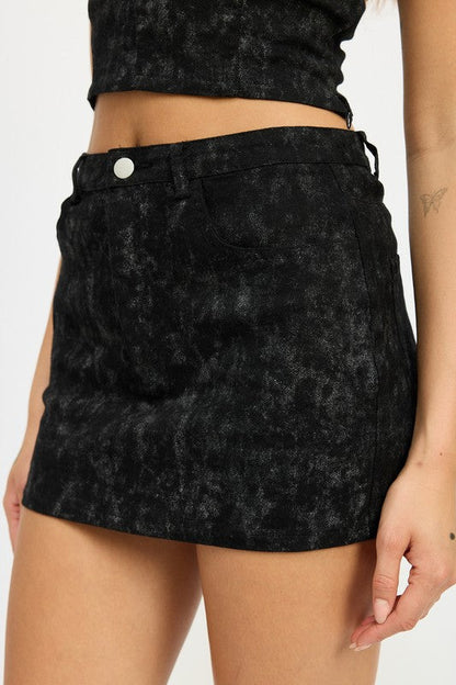 Black Denim Print Mini Skirt from PinkyBelles Shop