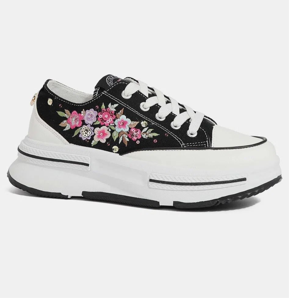 Black Floral Embroidered Platform Sneakers from PinkyBelles Shop