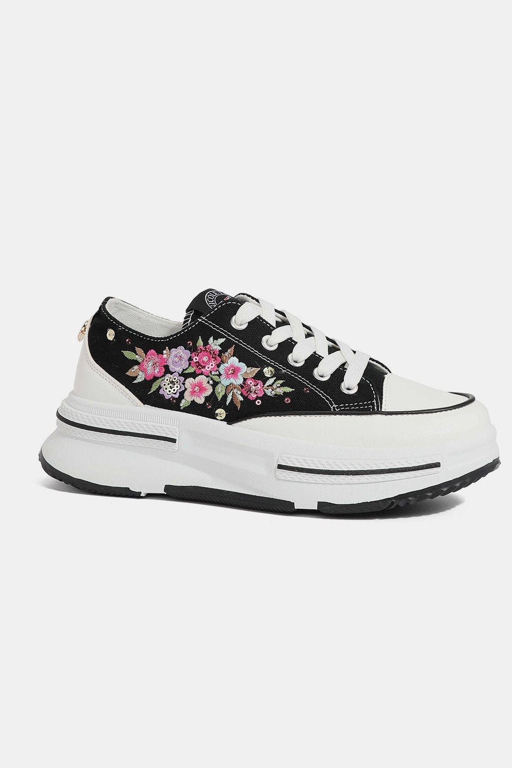 Black Floral Embroidered Platform Sneakers from PinkyBelles Shop