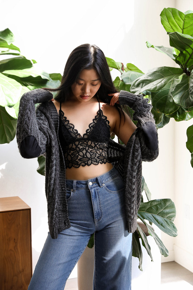 Black Floral Lace Bralette Crop Top from PinkyBelles Shop