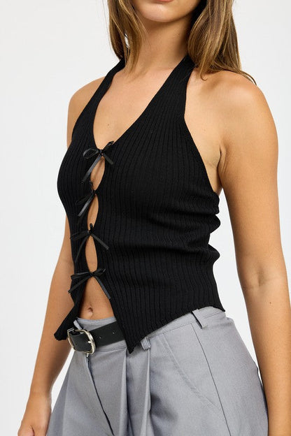 Black Ribbon-Tied Halter Top from PinkyBelles Shop