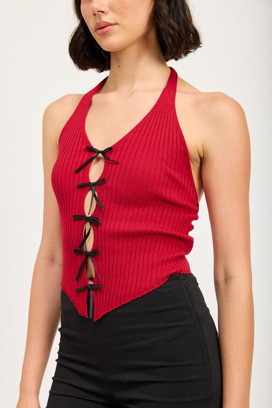 Black Ribbon-Tied Halter Top from PinkyBelles Shop