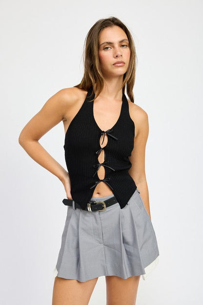 Black Ribbon-Tied Halter Top from PinkyBelles Shop