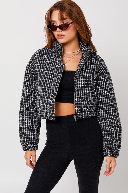 Black Tweed Crop Puffer Jacket from PinkyBelles Shop