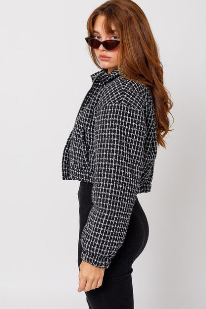 Black Tweed Crop Puffer Jacket from PinkyBelles Shop