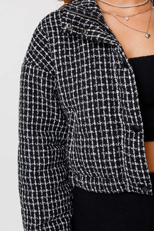 Black Tweed Crop Puffer Jacket from PinkyBelles Shop