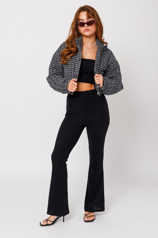 Black Tweed Crop Puffer Jacket from PinkyBelles Shop