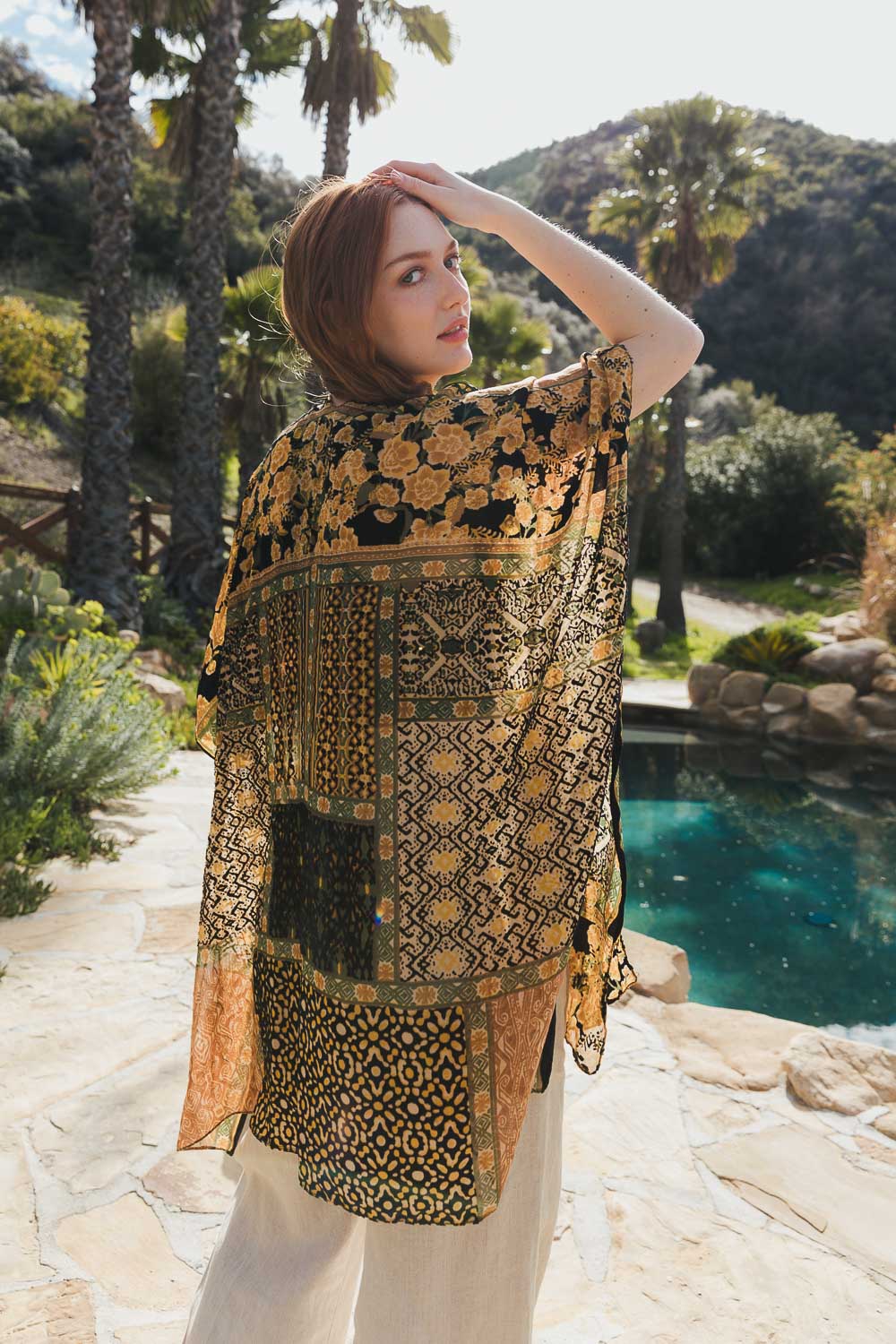 Black/Mustard Bohemian Flow Burnout Velvet Kimono from PinkyBelles Shop