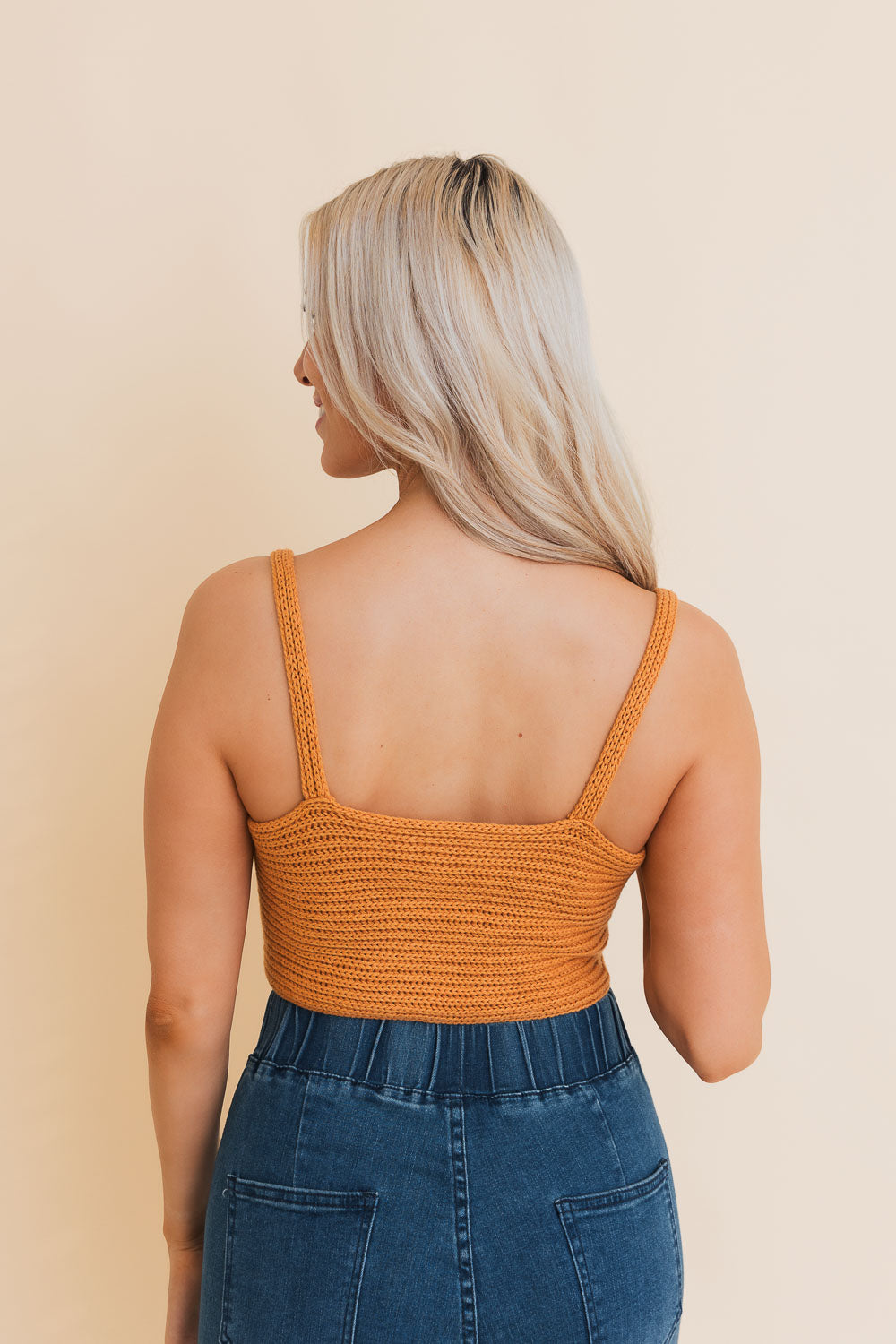 Bronze Groove Wave Knit Button Down Crop Top from PinkyBelles Shop