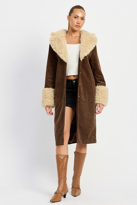 Brown Faux Fur Collar Trench Coat from PinkyBelles Shop