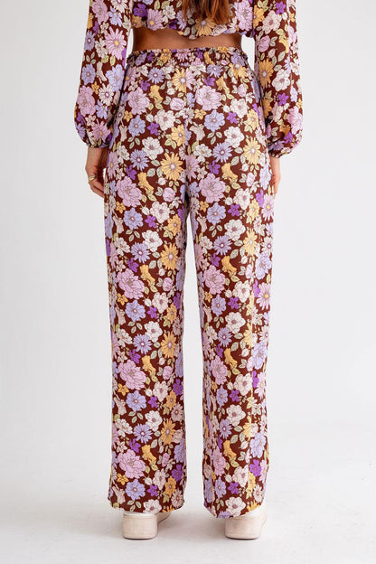 Brown Lilac Long Sleeve Crop Top and Wide Leg Pants Set from PinkyBelles Shop