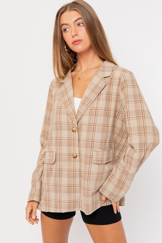 Brown Oversized Plaid Jacket from PinkyBelles Shop