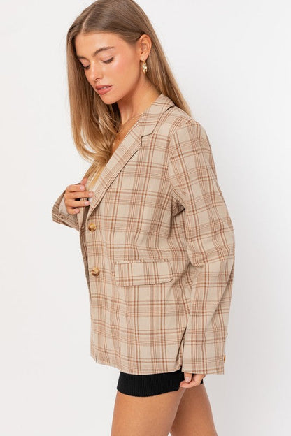 Brown Oversized Plaid Jacket from PinkyBelles Shop