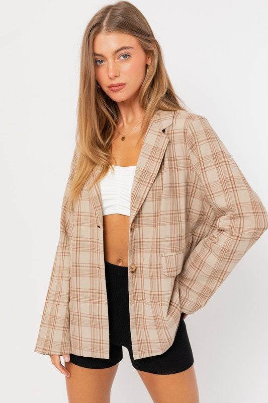 Brown Oversized Plaid Jacket from PinkyBelles Shop