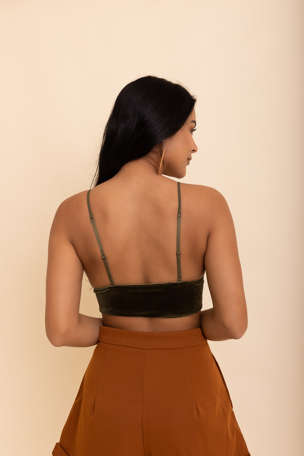 Brown Velvet V-Neck Crop Top from PinkyBelles Shop