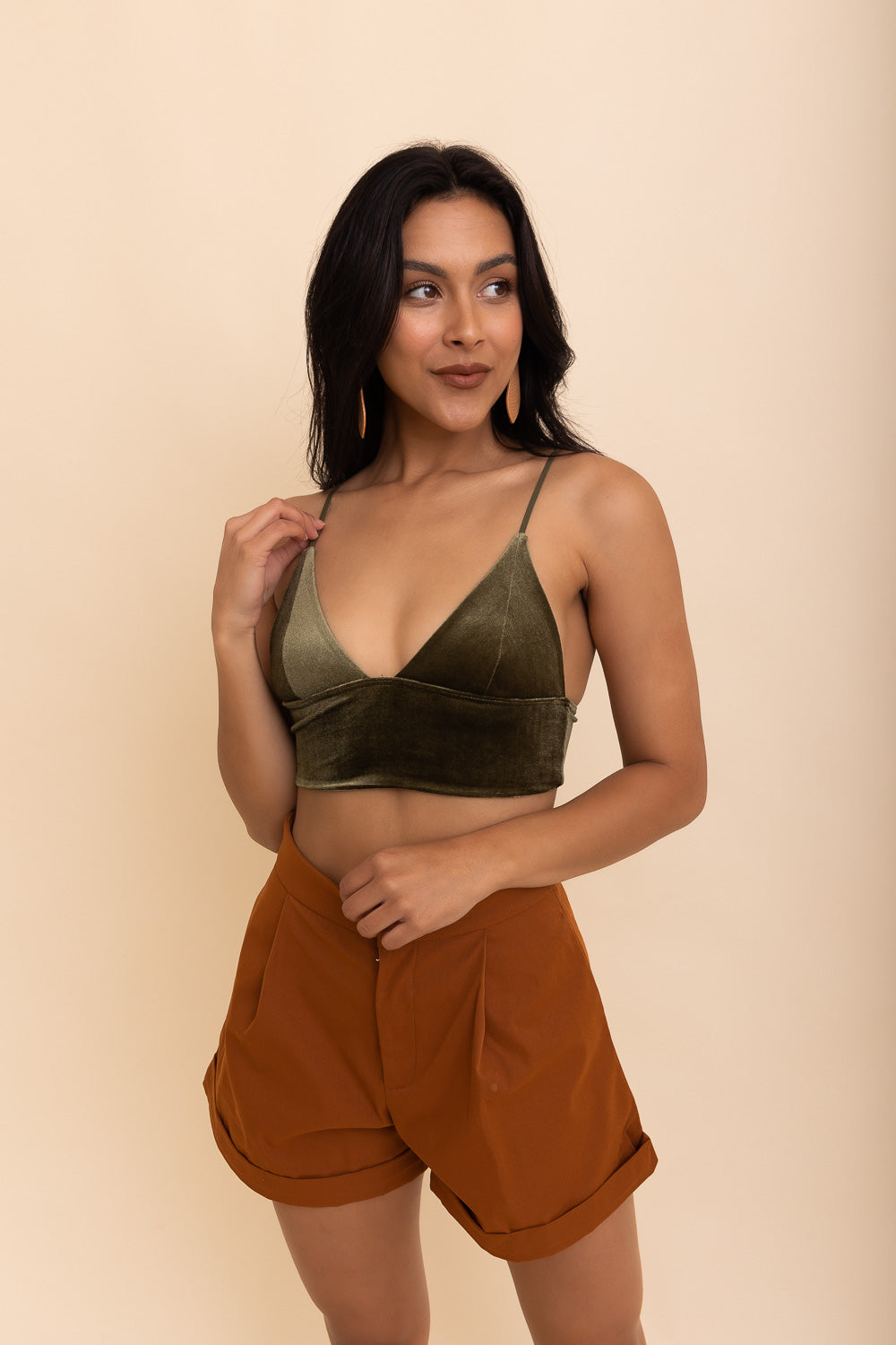 Brown Velvet V-Neck Crop Top from PinkyBelles Shop