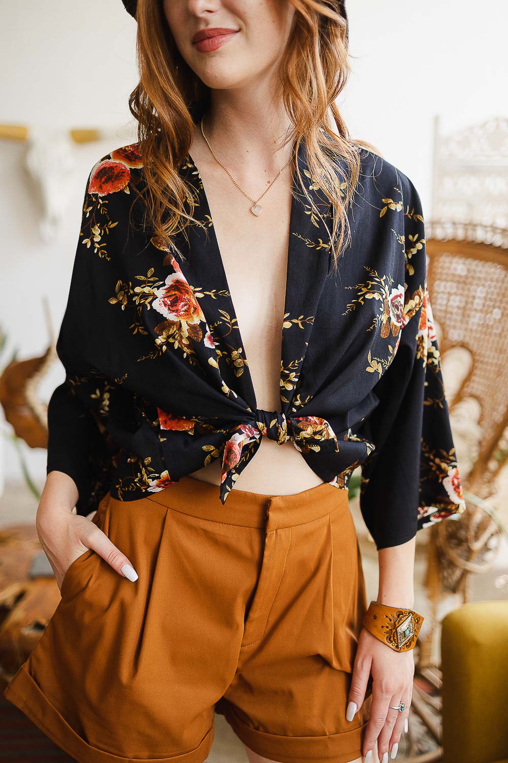 Burgundy Floral Rose Print Kimono Blazer from PinkyBelles Shop