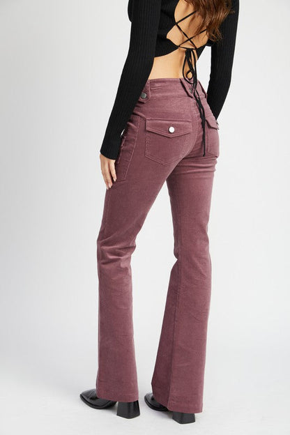 Burgundy Low Rise Bell Bottoms Pants from PinkyBelles Shop