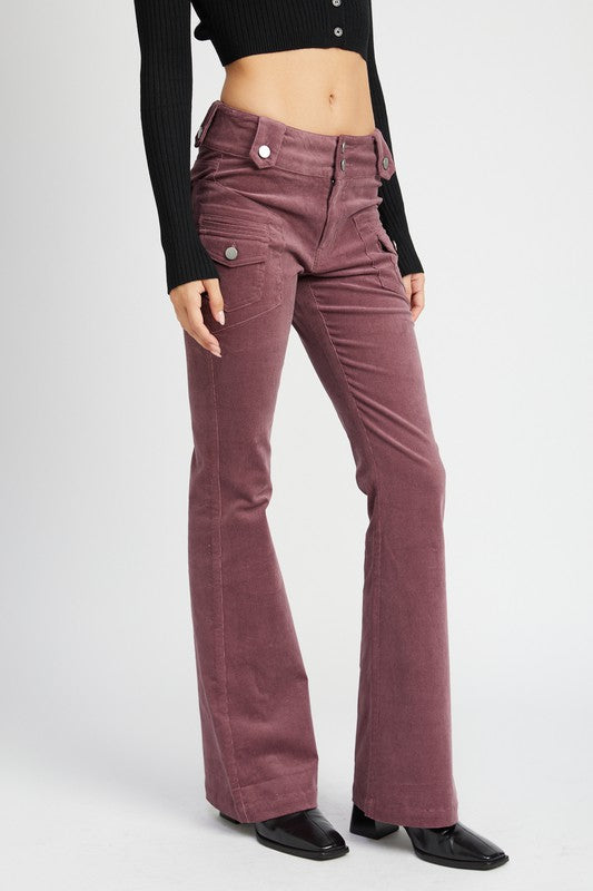 Burgundy Low Rise Bell Bottoms Pants from PinkyBelles Shop