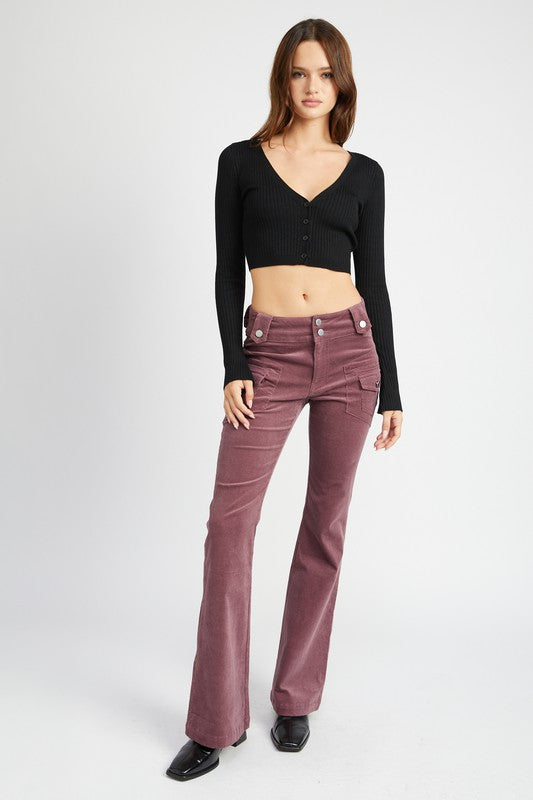 Burgundy Low Rise Bell Bottoms Pants from PinkyBelles Shop