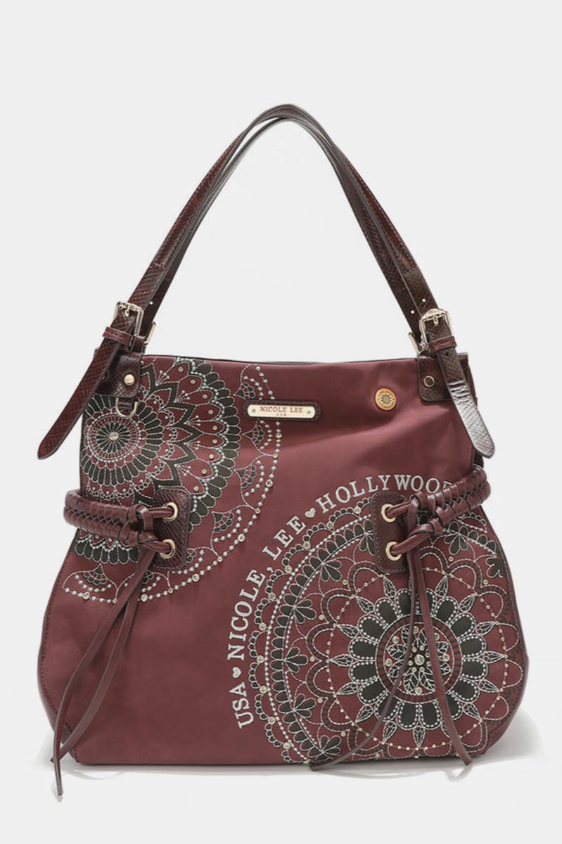 Burgundy Rhinestone Embroidered Hobo Bag from PinkyBelles Shop