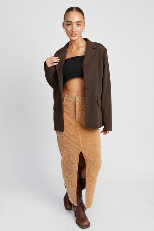 Camel Front Slit Corduroy Maxi Skirt from PinkyBelles Shop