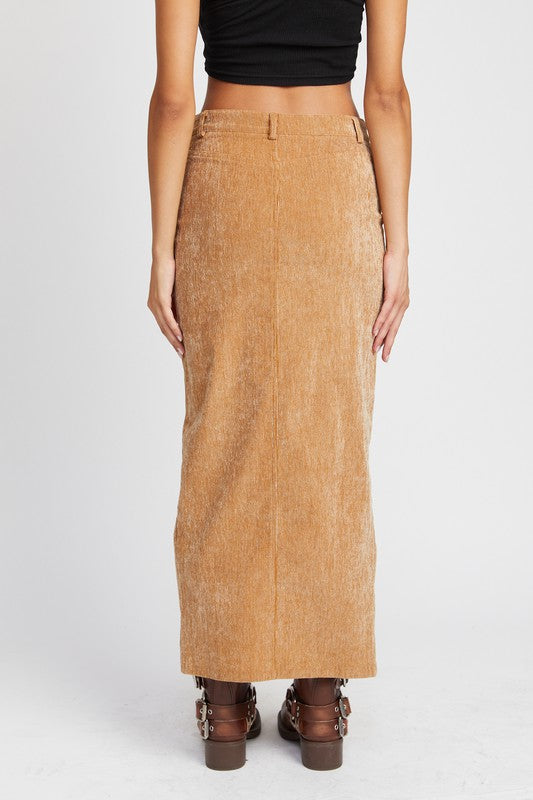 Camel Front Slit Corduroy Maxi Skirt from PinkyBelles Shop