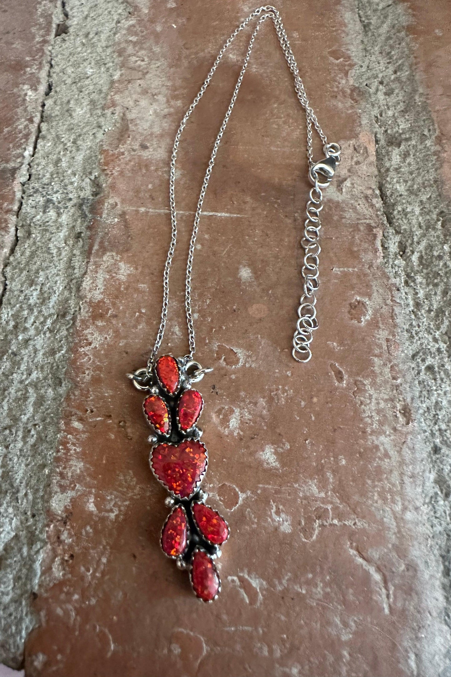 Chain Red Fire Opal Heart Necklace from PinkyBelles Shop