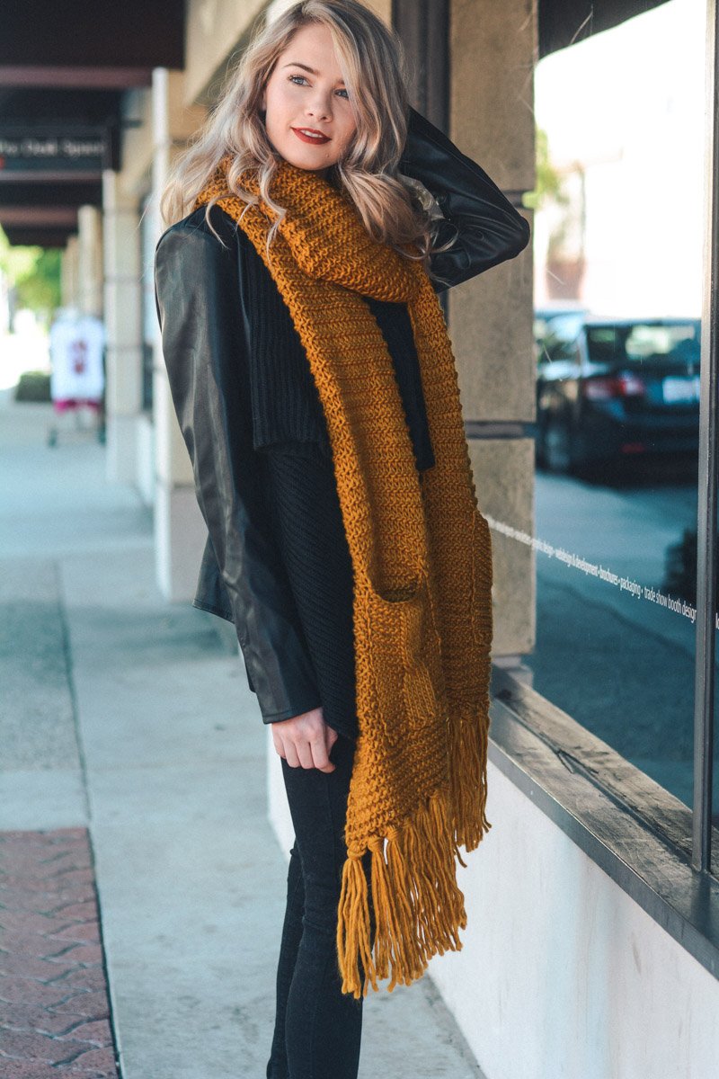 Chunky Oversized Pocket Scarf Scarves Mustard