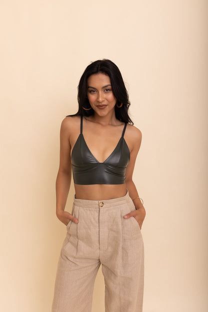 Cognac Faux Leather Crop Top from PinkyBelles Shop