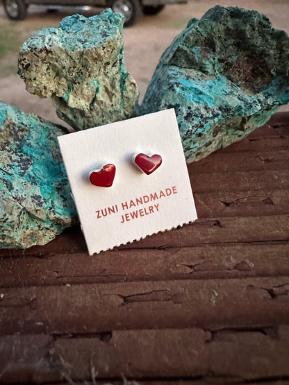 Coral Red Heart Stud Earrings from PinkyBelles Shop