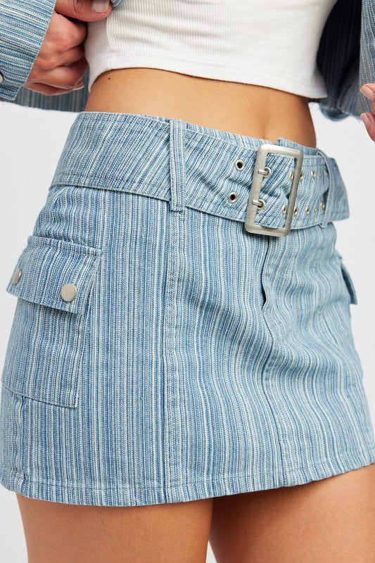 Denim Belted Mini Denim Skirt from PinkyBelles Shop