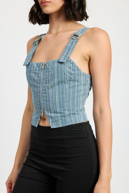 Denim Buckled Denim Bustier Crop Top from PinkyBelles Shop