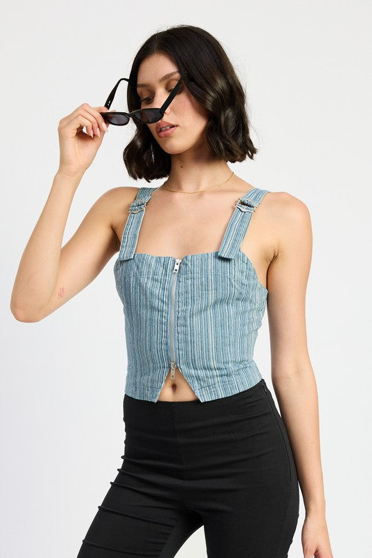 Denim Buckled Denim Bustier Crop Top from PinkyBelles Shop