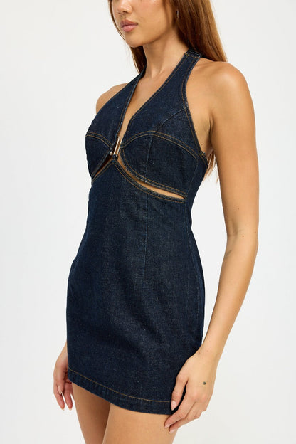 Denim Dark Denim Halter Mini Dress from PinkyBelles Shop