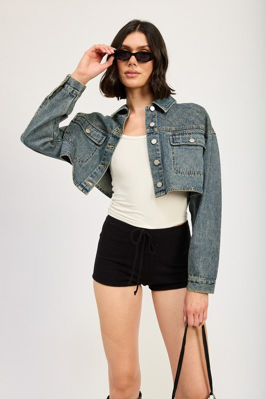 Denim Embroidered Denim Crop Jacket from PinkyBelles Shop