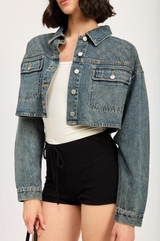 Denim Embroidered Denim Crop Jacket from PinkyBelles Shop