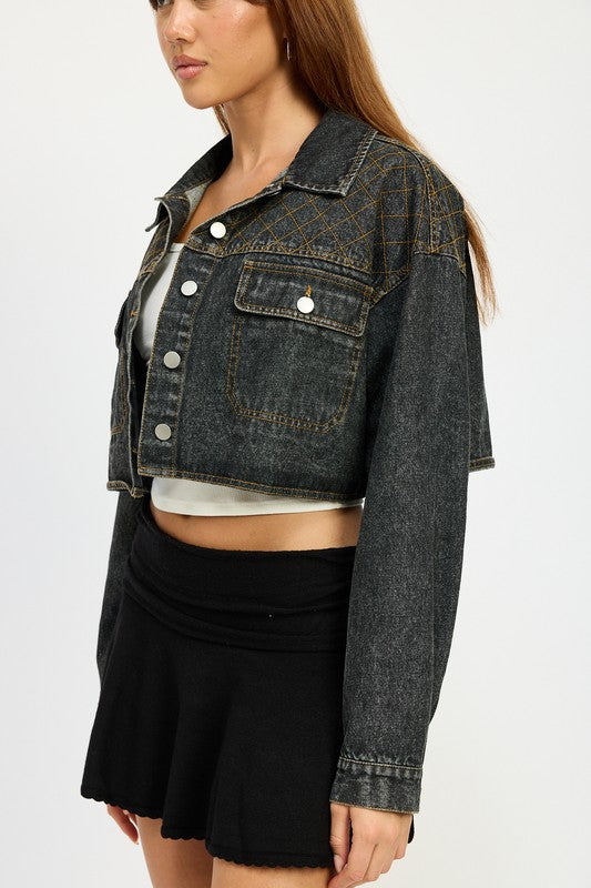 Denim Embroidered Denim Crop Jacket from PinkyBelles Shop