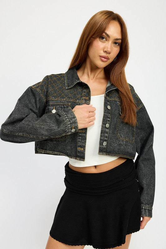 Denim Embroidered Denim Crop Jacket from PinkyBelles Shop