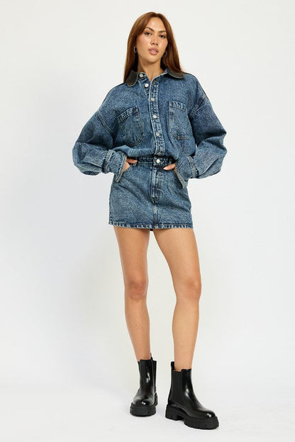 Denim Long Sleeve Denim Mini Dress from PinkyBelles Shop