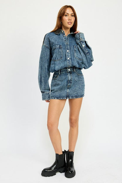 Denim Long Sleeve Denim Mini Dress from PinkyBelles Shop