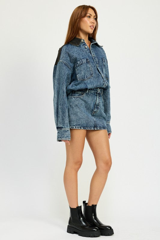 Denim Long Sleeve Denim Mini Dress from PinkyBelles Shop