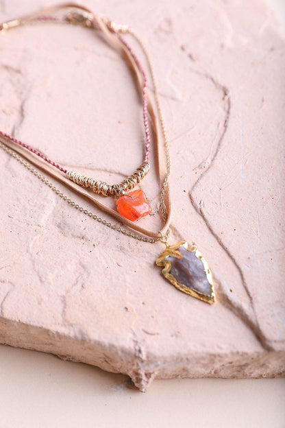 Gold Carnelian & Brown Agate Suede Necklace from PinkyBelles Shop