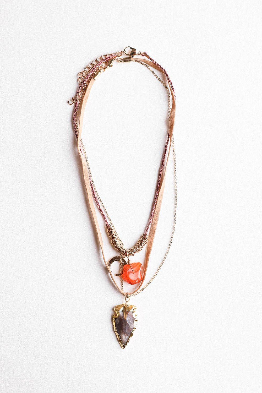 Gold Carnelian & Brown Agate Suede Necklace from PinkyBelles Shop