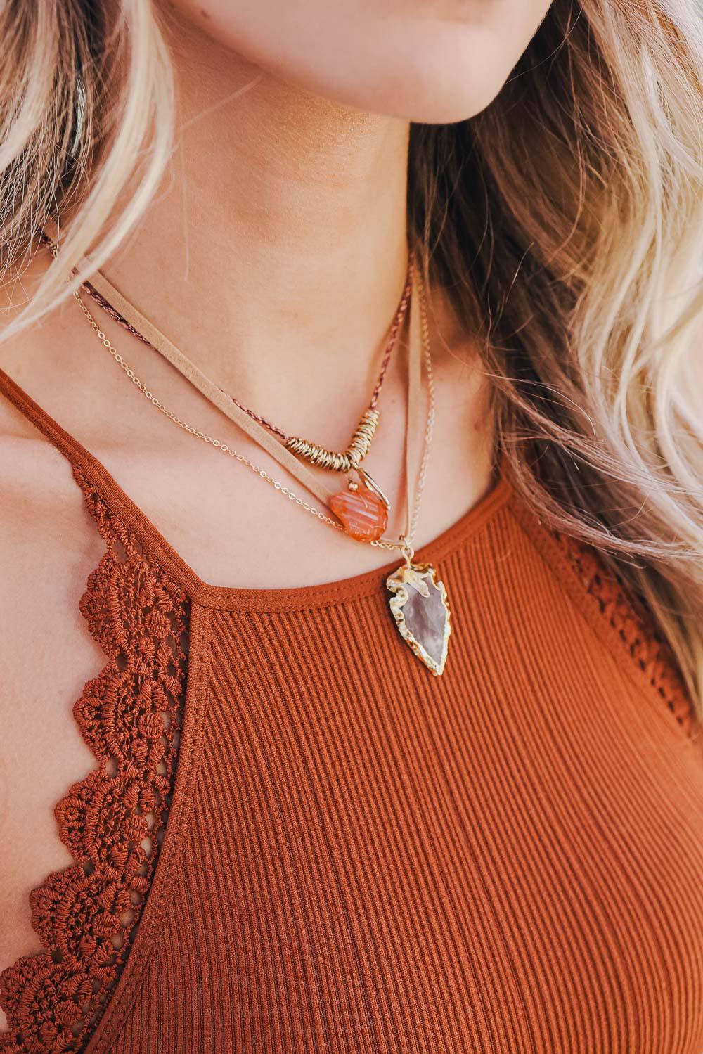 Gold Carnelian & Brown Agate Suede Necklace from PinkyBelles Shop