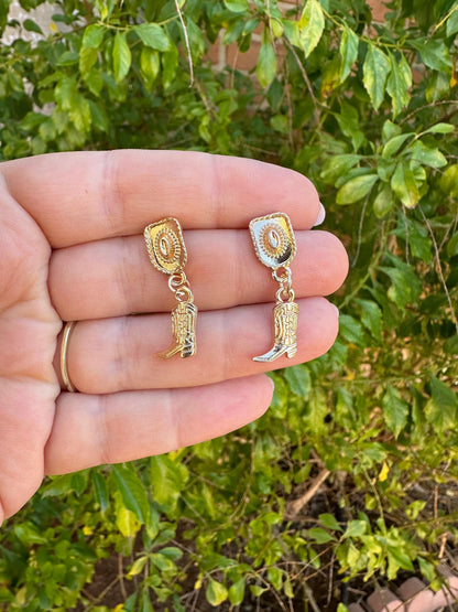 Gold Cowboy Hat & Cowboy Boot Dangle Earrings from PinkyBelles Shop