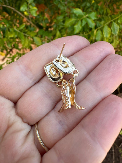 Gold Cowboy Hat & Cowboy Boot Dangle Earrings from PinkyBelles Shop