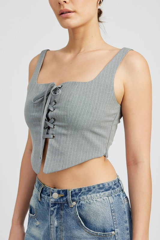 Gray Lace-Up Gray Corset Top from PinkyBelles Shop